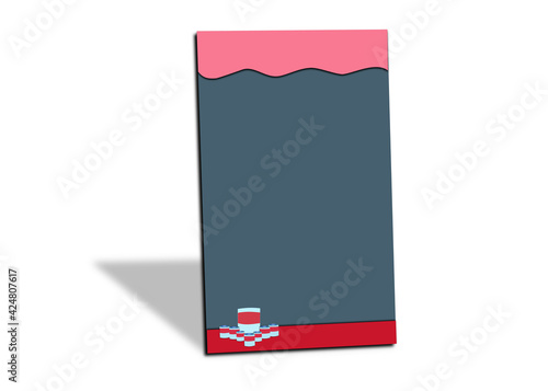 Blank black blackboard or chalkboard with red frame and can of condensed milk on white background. Menu board for restaurant or coffee shop.