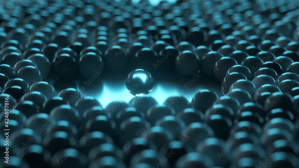 Array of dynamic glass spheres around one glass sphere. Social concept. 3d illustration Array of dynamic glass spheres around one glass sphere. Social concept. 3d illustration