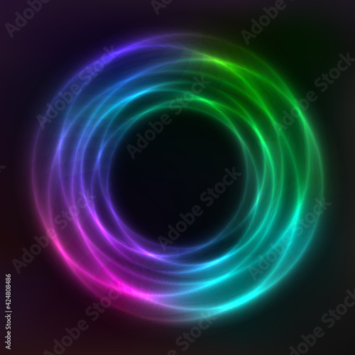 Vector background of neon geometric shapes, round frame, abstract background, wallpaper