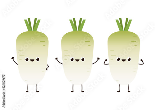 Radish on white background. Radish character design.