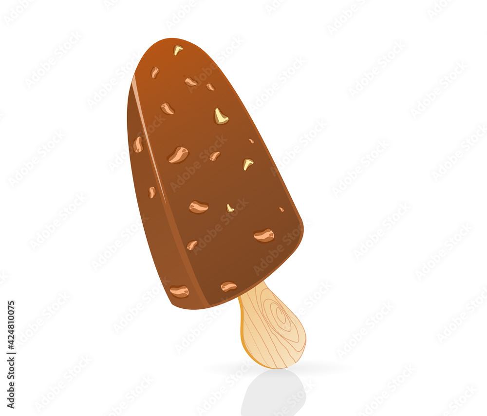 Popsicle sticks of vanilla ice cream coated with chocolate and peanut on white background. Popsicle sticks of vanilla ice cream coated with chocolate and peanut on white background.