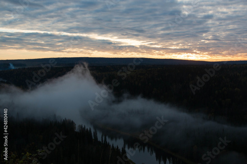 view of the river from above at sunrise