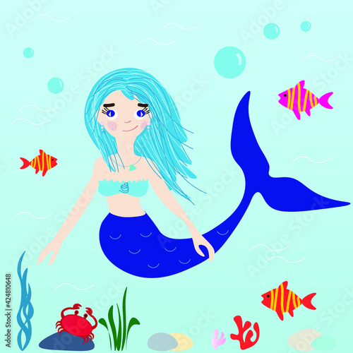 Mermaid vector illustration. Fairy tale mermaid.