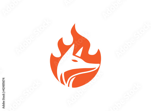 head fox fire logo design flame foxy symbol vector