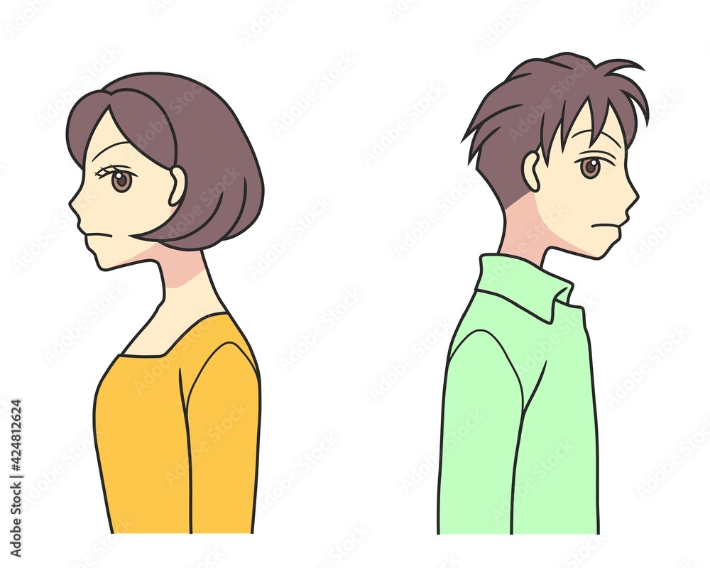 A young couple looking at each other with cold eyes A young couple looking at each other with cold eyes