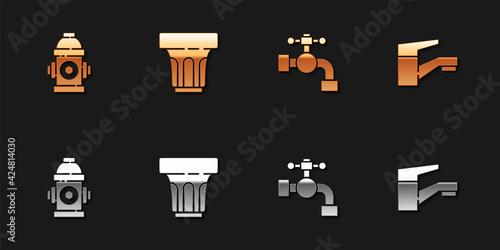 Set Fire hydrant, Glass with water, Water tap and icon. Vector