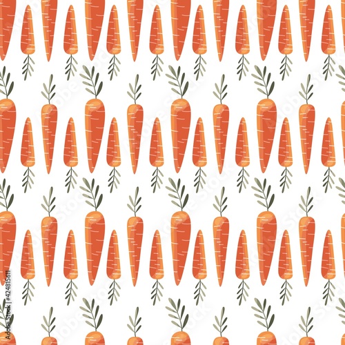 Seamless pattern with colorful carrots. Hand drawn vector illustration design. Natural organic food. Wallpaper and fabric design.