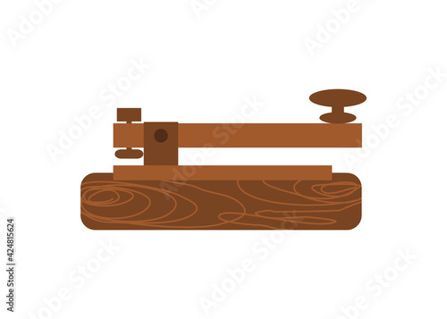 Vector, flat design of brown wooden telegraph isolated on white background. Ancient communication device.