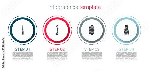 Set Awl tool, Yarn, Sewing thread and . Business infographic template. Vector