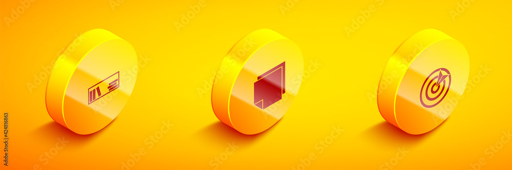 Set Isometric Shelf with books, Post note stickers and Target sport icon. Vector Set Isometric Shelf with books, Post note stickers and Target sport icon. Vector