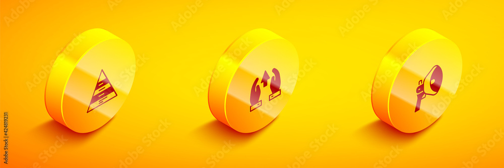 Set Isometric Pyramid chart infographics, Growth and progress and Megaphone icon. Vector