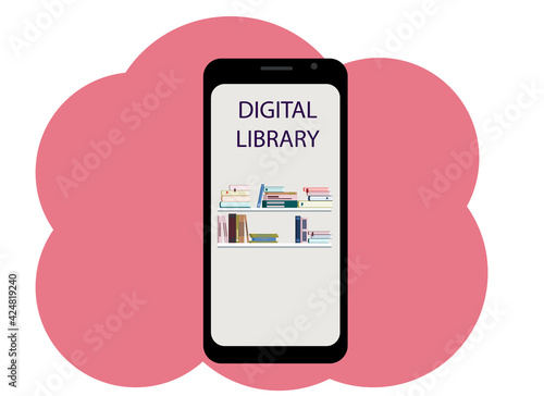 Mobile phone with an image of an electronic library