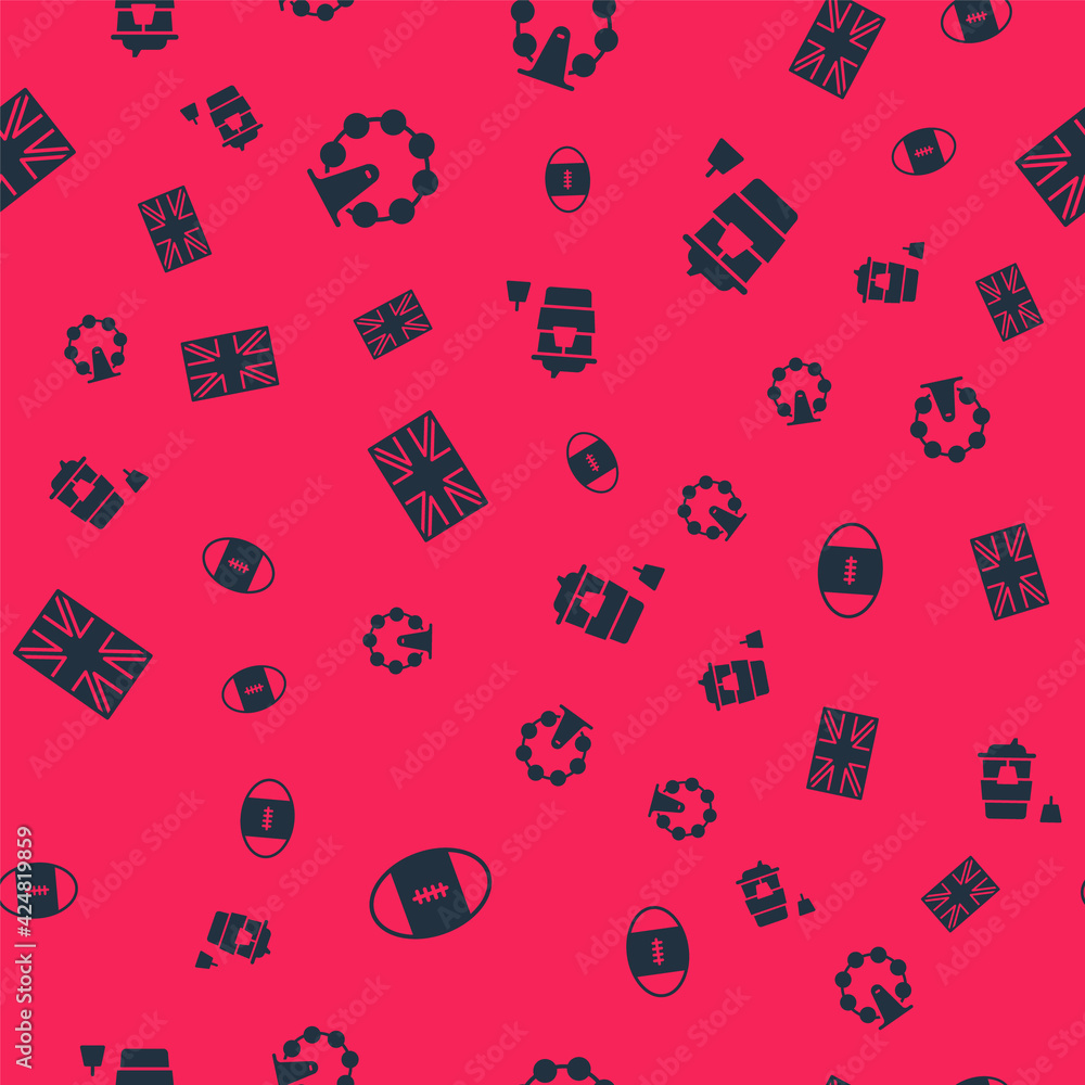 Set Rugby ball, London eye, Flag of Great Britain and Coffee cup to go on seamless pattern. Vector Set Rugby ball, London eye, Flag of Great Britain and Coffee cup to go on seamless pattern. Vector