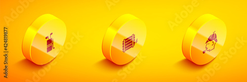 Set Isometric Golf bag with clubs, Wooden barrel and Sherlock Holmes icon. Vector