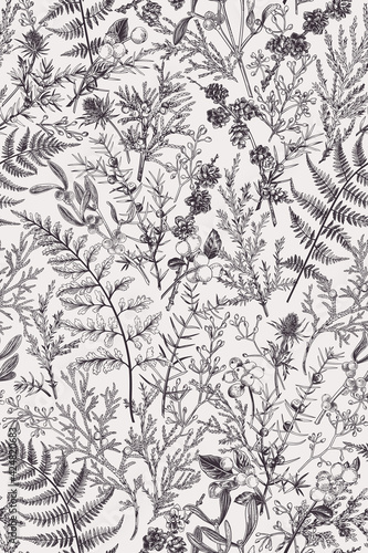 Forest seamless pattern. B&W
