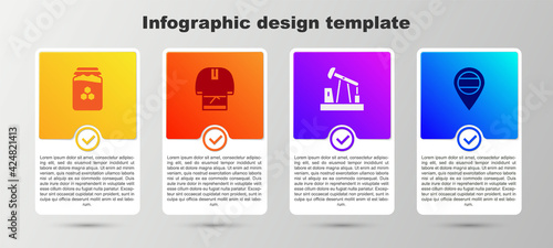 Set Jar of honey, Kosovorotka, Oil pump pump jack and Location Russia. Business infographic template. Vector