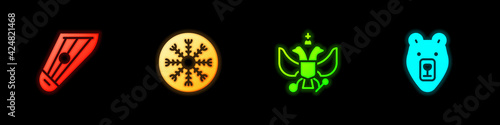 Set Kankles, Snowflake, National emblem of Russia and Bear head icon. Vector