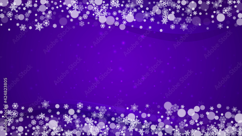 Snowflake banner with ultra violet snow. New Year backdrop. Winter border for gift coupons, vouchers, ads, party events. Christmas trendy background. Holiday frosty snowflake banner Snowflake banner with ultra violet snow. New Year backdrop. Winter border for gift coupons, vouchers, ads, party events. Christmas trendy background. Holiday frosty snowflake banner