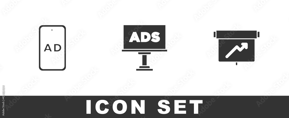 Set Advertising, and Board with graph chart icon. Vector Set Advertising, and Board with graph chart icon. Vector