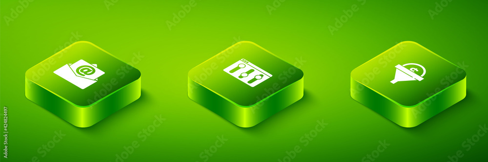 Set Isometric Browser setting, Lead management and Mail and e-mail icon. Vector Set Isometric Browser setting, Lead management and Mail and e-mail icon. Vector