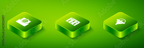 Set Isometric Browser setting, Lead management and Mail and e-mail icon. Vector
