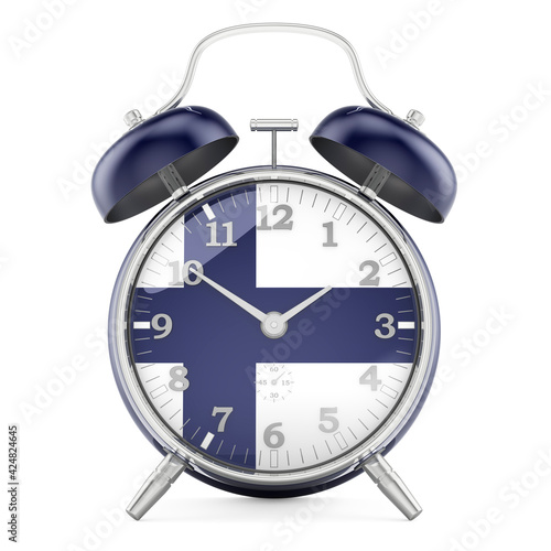 Alarm clock with flag of Finland, 3D rendering