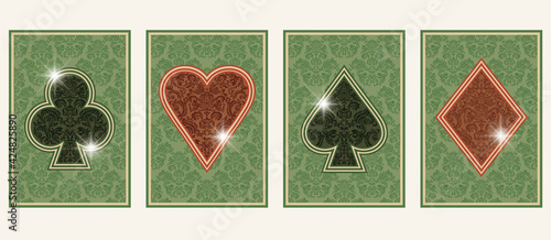 Vintage casino poker cards, floral decoration. vector illustration