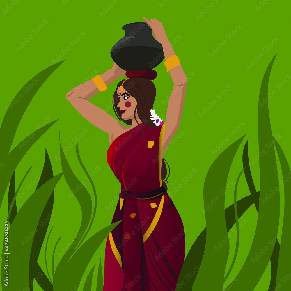 Φωτογραφία beautiful Indian village woman is carrying water pot on her head