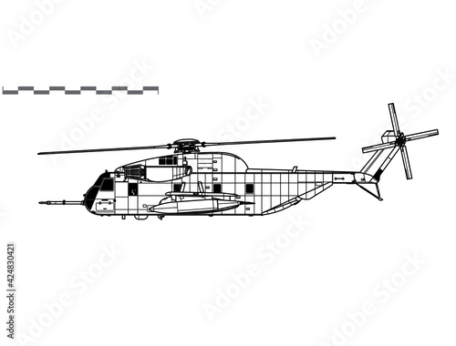 Sikorsky HH-53C Super Jolly Green Giant. Vector drawing of search and rescue helicopter. Side view. Image for illustration and infographics.