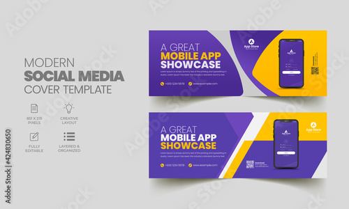 Mobile app promotion social media timeline cover and web banner template 