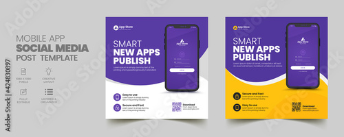 Mobile app promotion social media post and web banner template