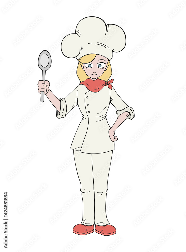 Naklejka premium Woman chef draw