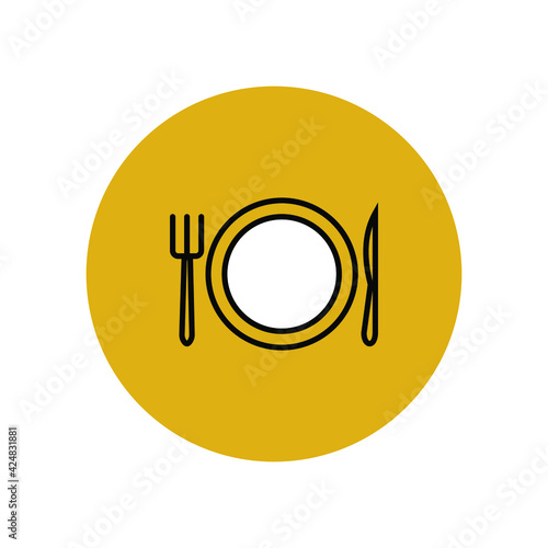 Tableau sur toile Food travel icon black in a yellow circle