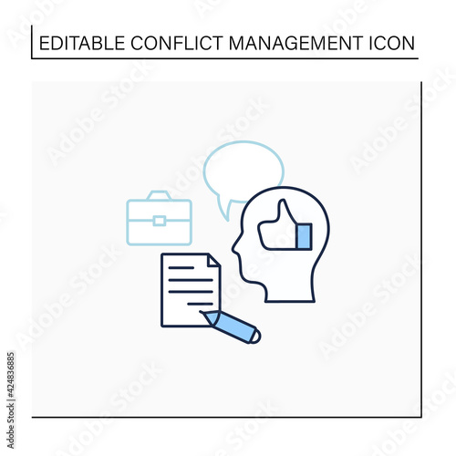 Feedback line icon. Giving constructive feedback. Reasonable thoughts about work. Smart ideas. Conflict management concept. Isolated vector illustration. Editable stroke