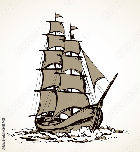 Sailing vessel. Vector drawing