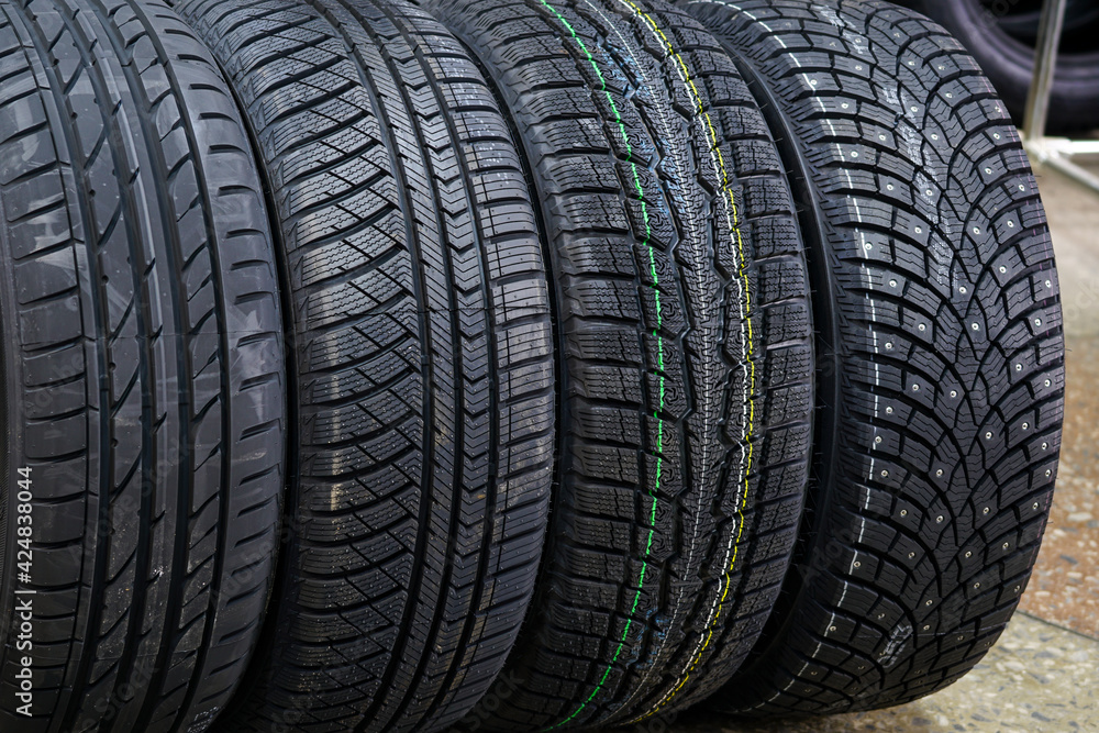 car tires with different treads for summer, all season, winter and winter with studs car tires with different treads for summer, all season, winter and winter with studs