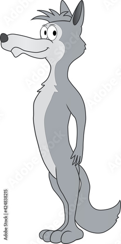 Cartoon illustration of a friendly wolf