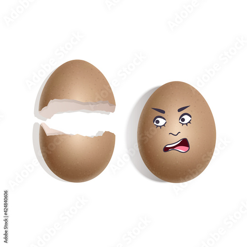 Broken egg shell and a whole egg with the emotion of anger, vector format