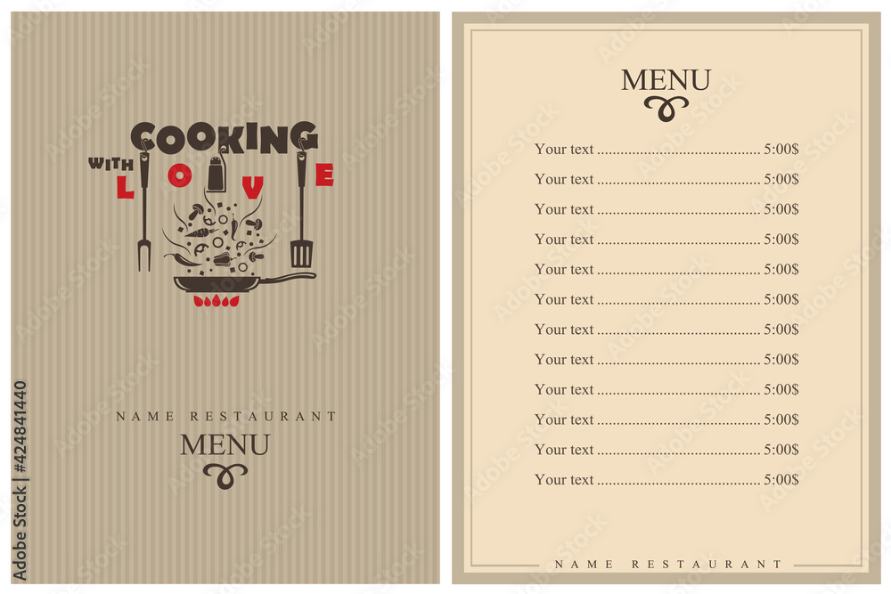 Obraz premium template restaurant menu design with cooking kitchen utensils