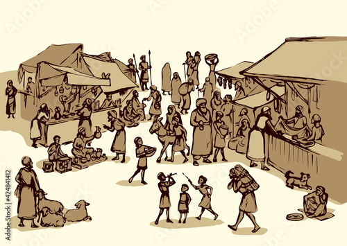Old eastern market. Vector drawing
