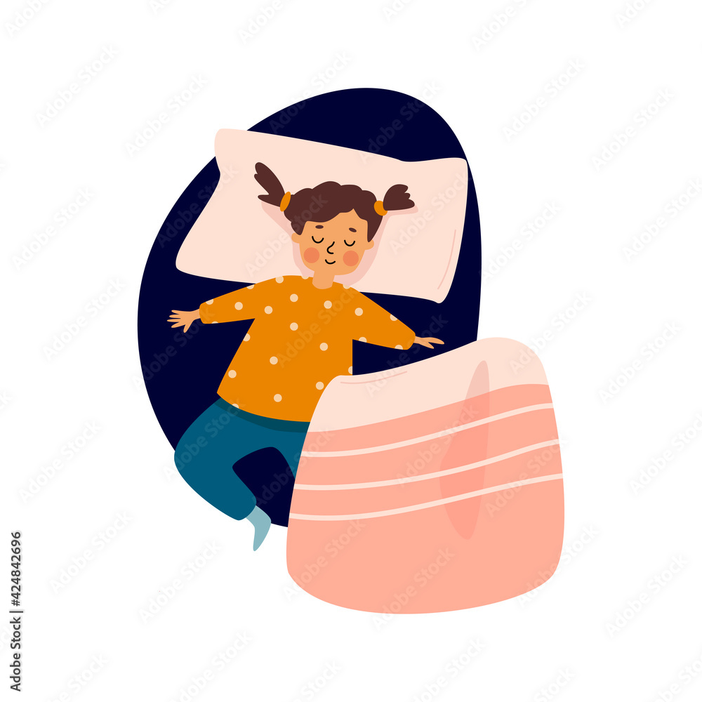Girl sleeping in bed. Cartoon character. Stock Vector Adobe Stock