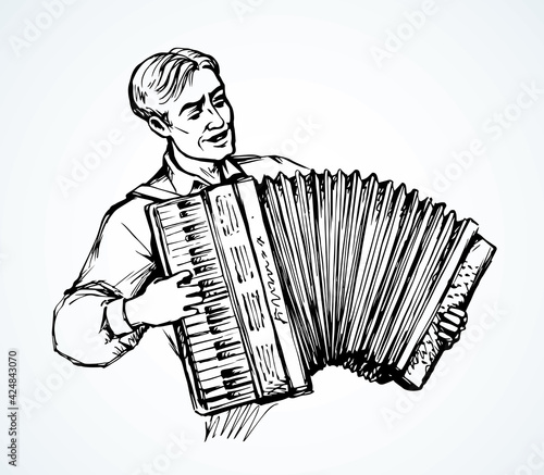 A man plays the accordion. Vector drawing