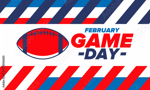 Game Day. American football playoff. Super Party in United States. Final game of regular season. Professional team championship. Ball for american football. Sport poster. Vector illustration