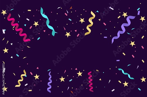 Colorful confetti on violet background. Vector illustration