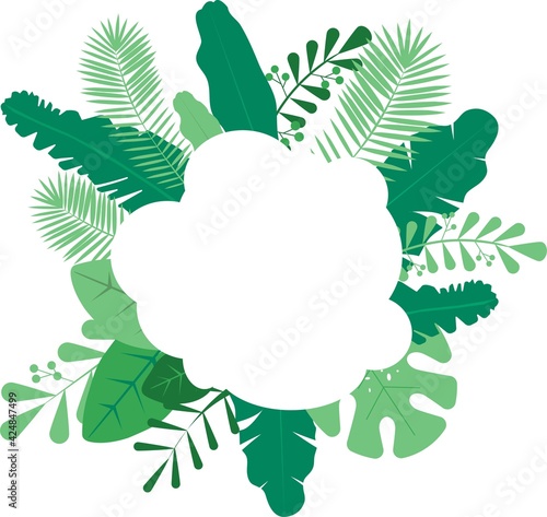 Summer background design template with handdrawn tropical leaves
