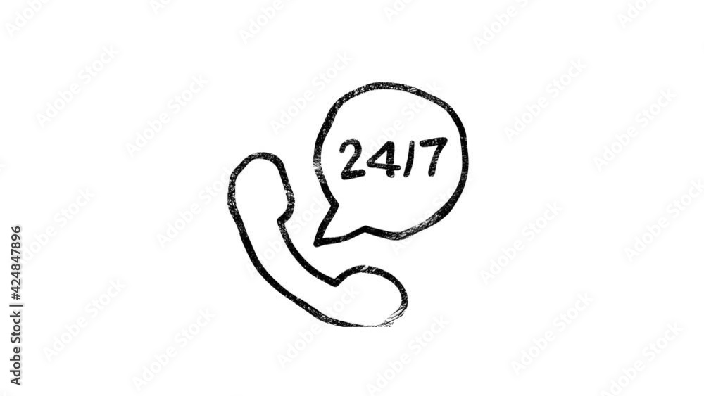 24 7 support icon in hand draw style. Motion graphics 24 7 support icon in hand draw style. Motion graphics