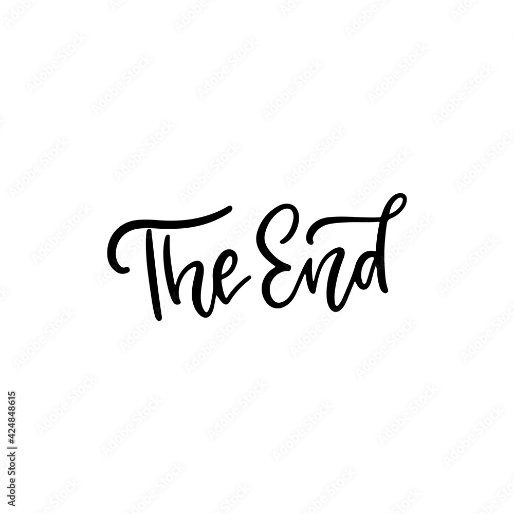 THE END - black lettering text on white background. Handmade calligraphy hand written illustration. Vector design for poster, logo, decor, movie, cinema, card, banner, postcard, final credits THE END - black lettering text on white background. Handmade calligraphy hand written illustration. Vector design for poster, logo, decor, movie, cinema, card, banner, postcard, final credits