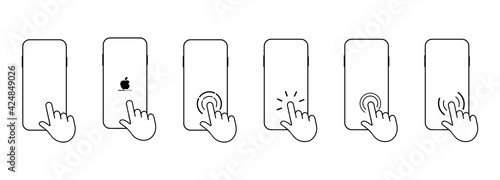 Hand touch screen smartphone icon. mobile phone set  signs .Vector photo