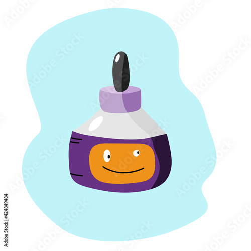 Cartoon style hand drawn funny Ink bottle. Isolated doodle vector design element.