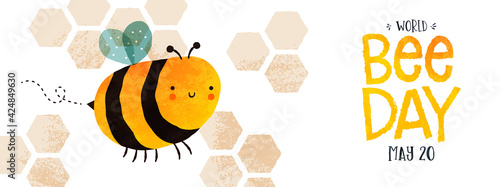 World Bee Day cute bumblebee cartoon banner